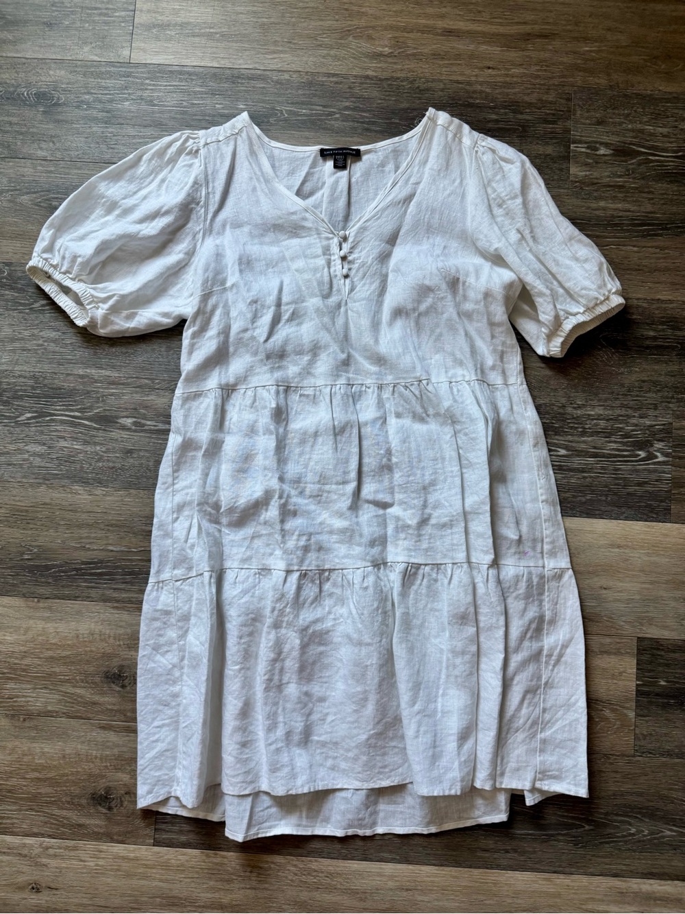 Saks Fifth Avenue White Tiered V-Neck Linen Dress sz M